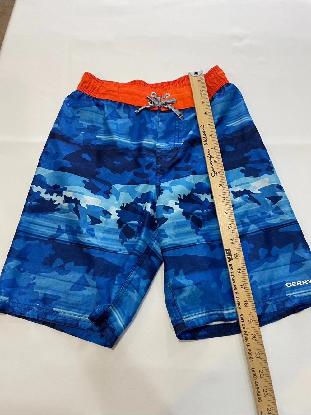 Gerry Blue Camo Swim Trunks with Orange Waistband